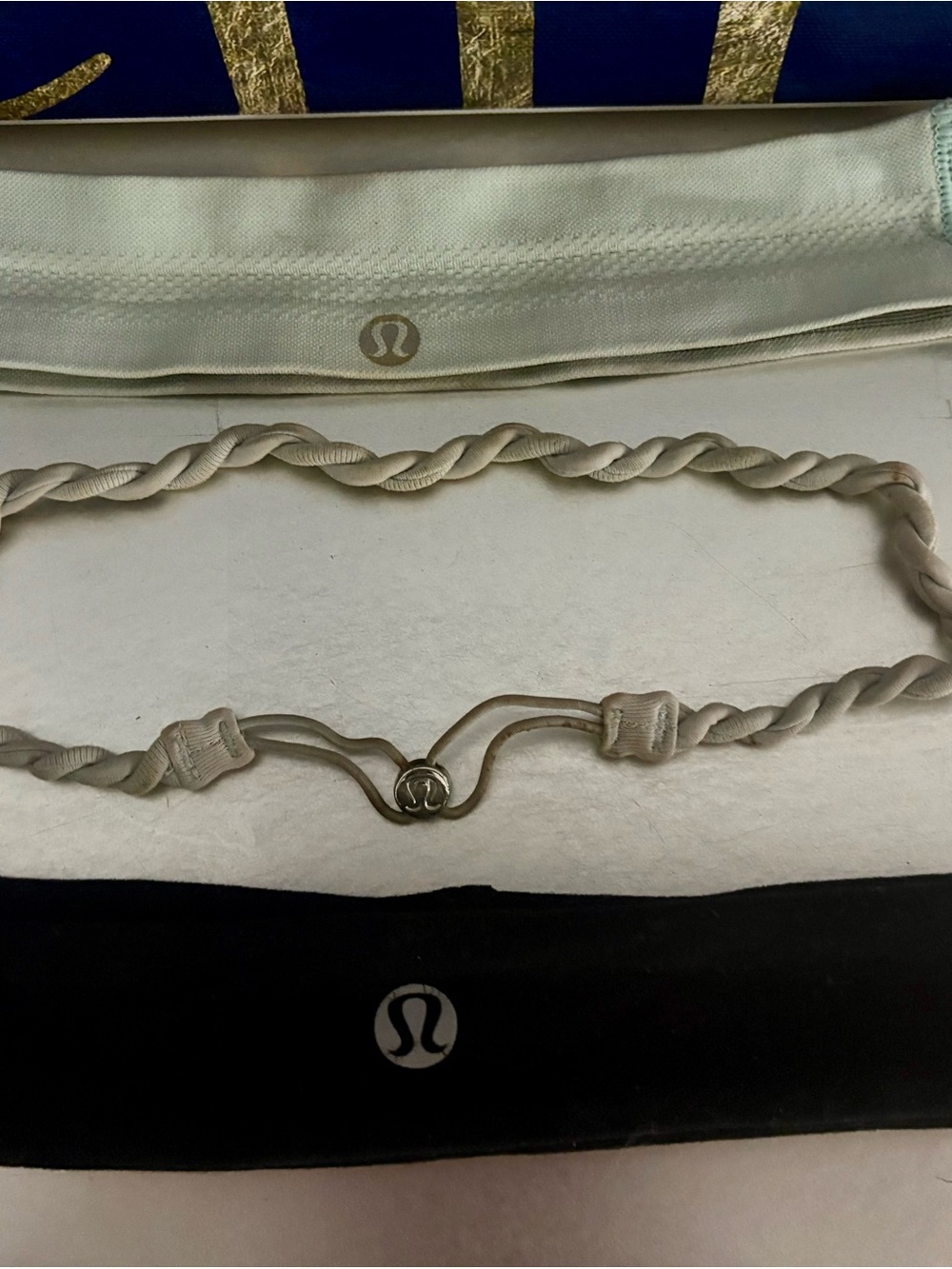 Lululemon Headband Bundle of 3 RARE White braided logo, Classic Black, Mint